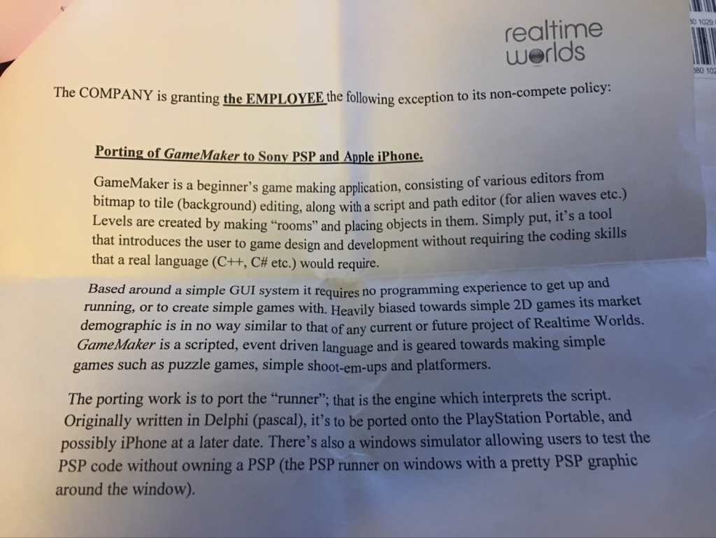 Realtime Worlds non-compete waiver