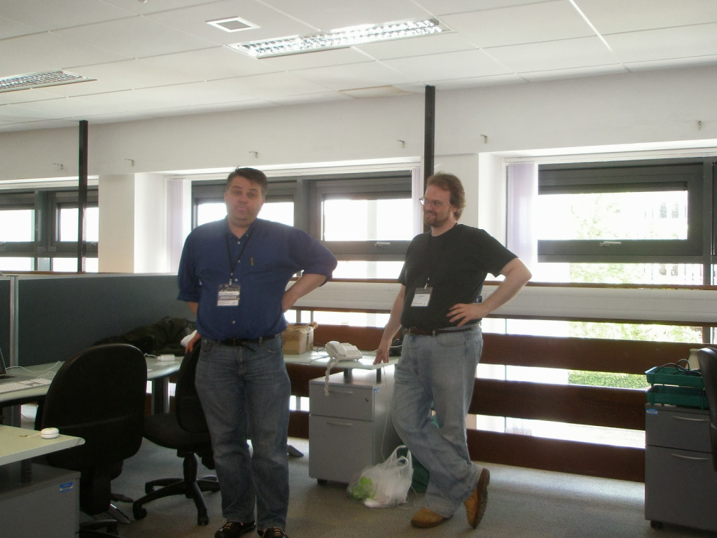 Russell and I on the first day at the new office